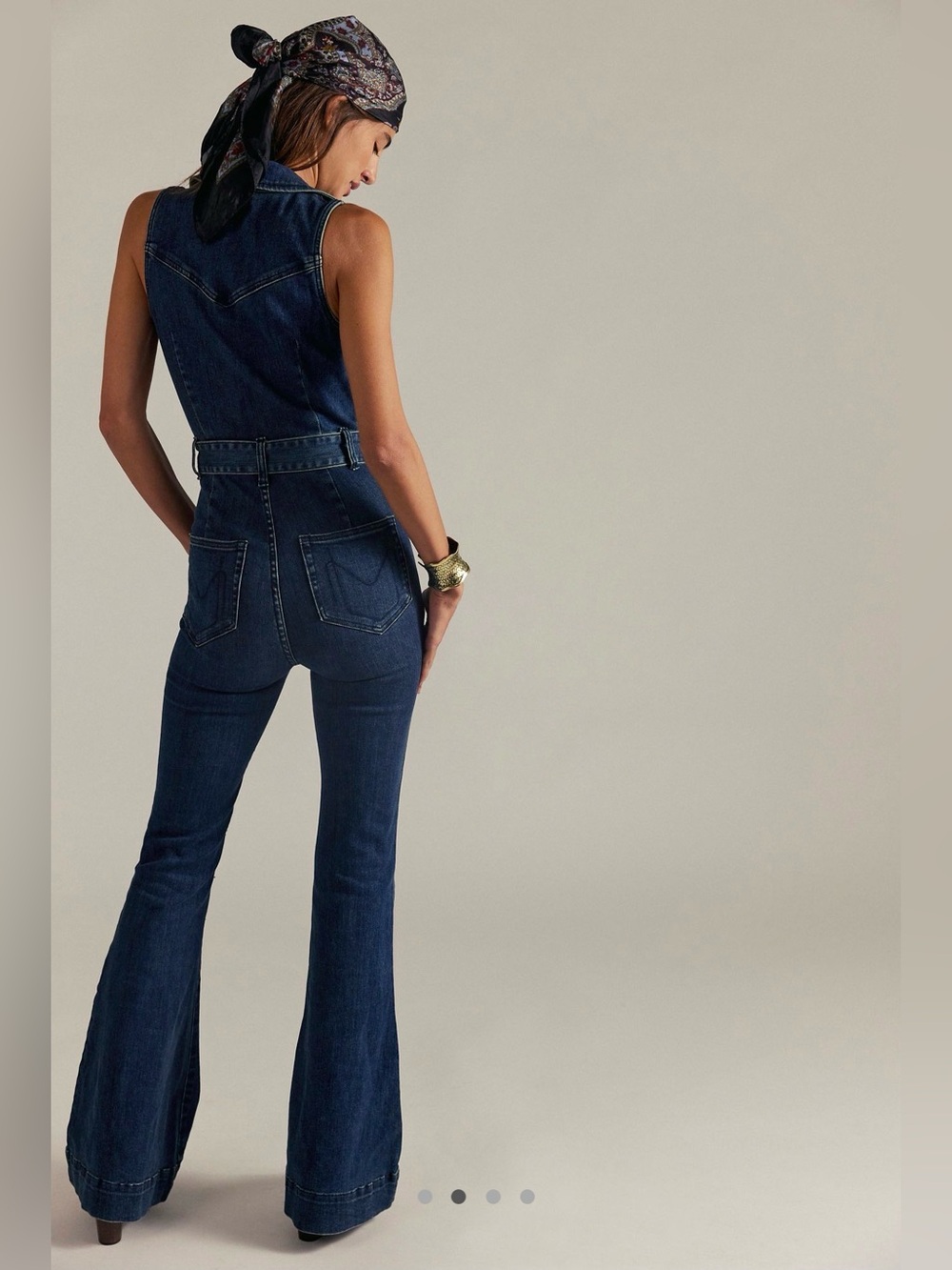 Show Me Your Mumu Jacksonville Denim Bell Bottom Jumpsuit Belted 70s Disco Flare - Picture 4 of 16